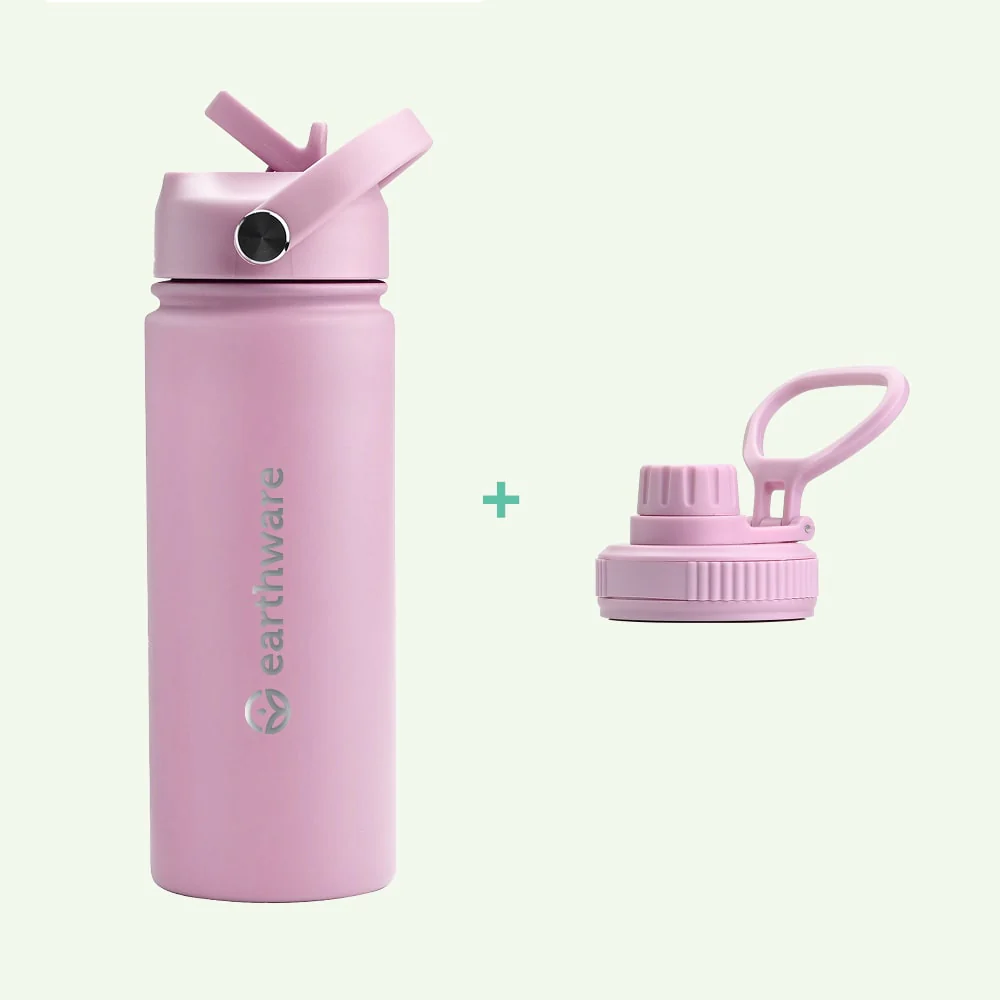 43ABFEB3-119D-01AD-1D4B-800042387B41.webp Earth Bottle Premium Insulated Water Bottle with 2 x Caps - Pink (550ml) - Image 1