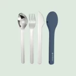 Stainless Steel 3 Piece Reusable Cutlery Set with Protective Silicone Sleeve - Blue