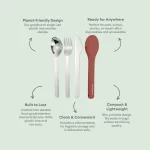 Stainless Steel 3 Piece Reusable Cutlery Set with Protective Silicone Sleeve - Terracotta - Image 4