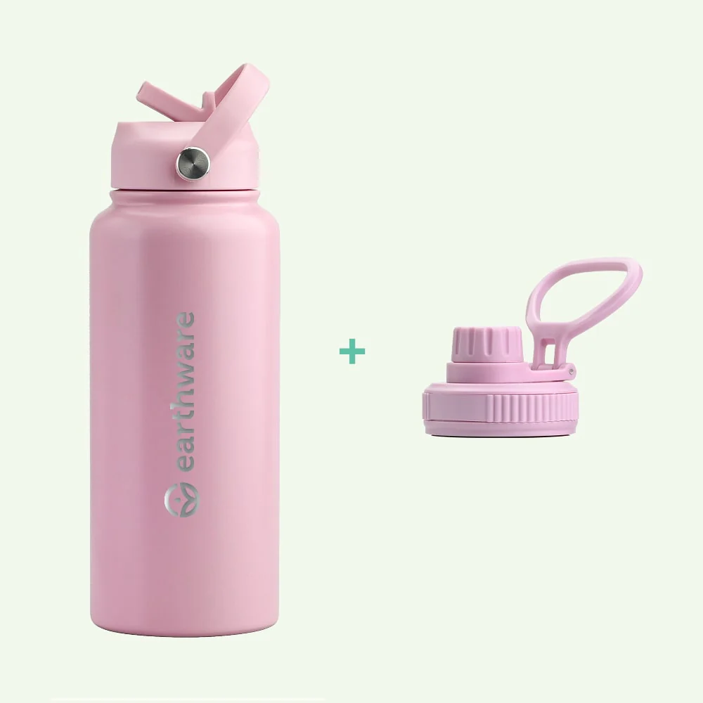 C37F4002-616A-9A60-4AAA-D77DB7B812D8.webp Earth Bottle Premium Insulated Water Bottle with 2 x Caps - Pink (1L) - Image 1