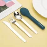 Stainless Steel 3 Piece Reusable Cutlery Set with Protective Silicone Sleeve - Blue - Image 6